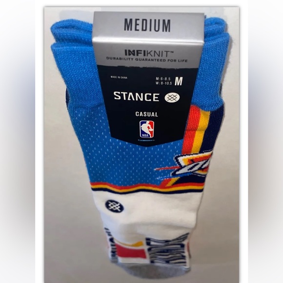 Stance NBA OKC Thunder Crew Socks 1 Pair Men 6-8.5 W8-10.5 White Logo Basketball - Picture 8 of 8